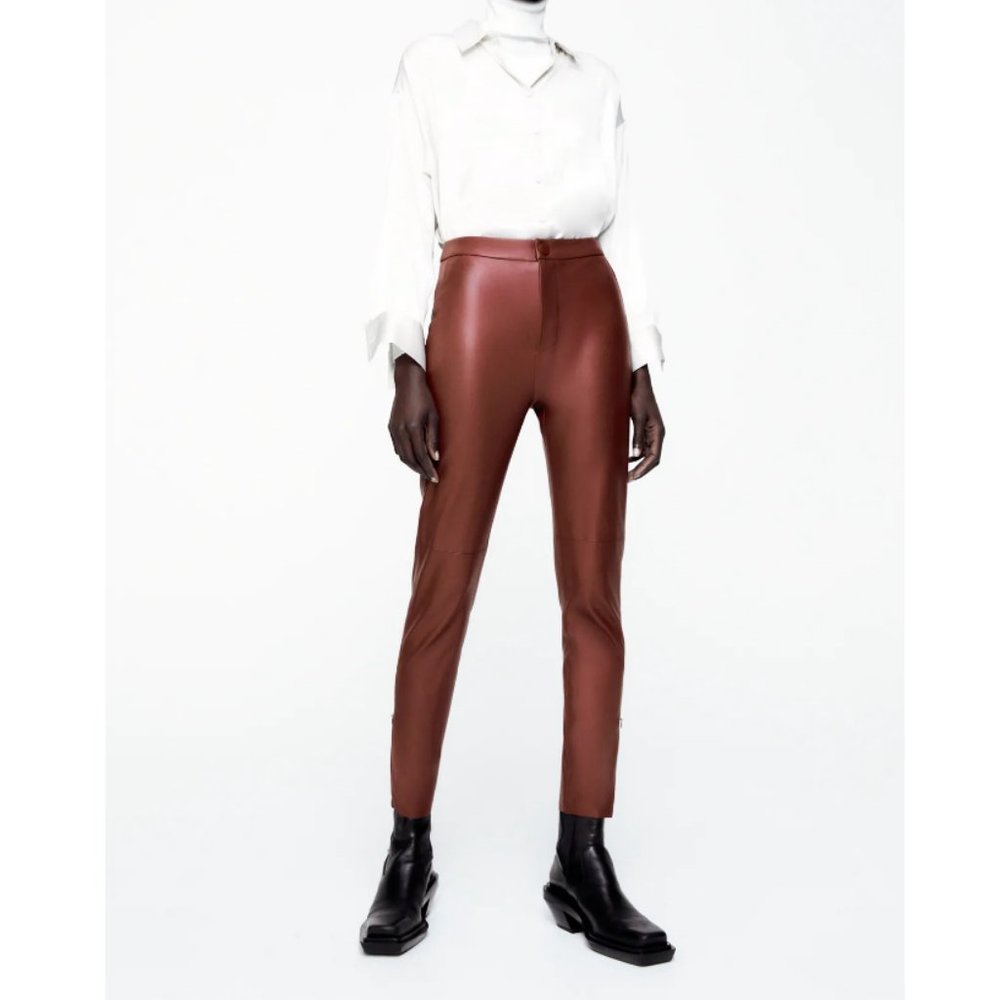 NWT Zara Red Faux Leather Leggings - Picture 5 of 6